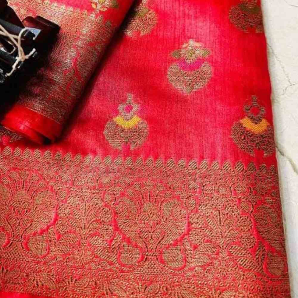 Scarlet Splendor: Red Munga Silk Banarasi Saree